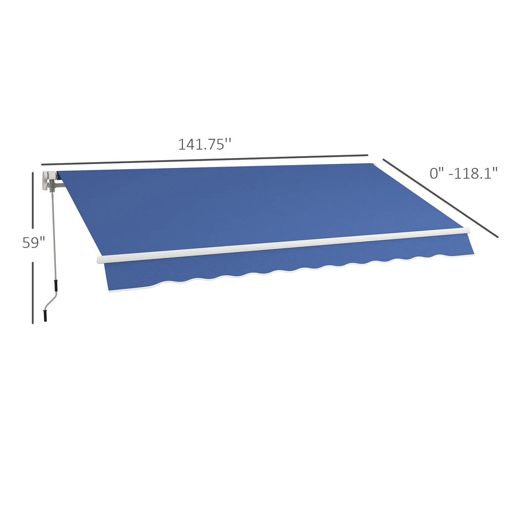 Outsunny 12' x 10' Manual Retractable Awning Outdoor Sunshade Shelter for Patio, Balcony, Yard, with Adjustable & Versatile Design, Beige and White