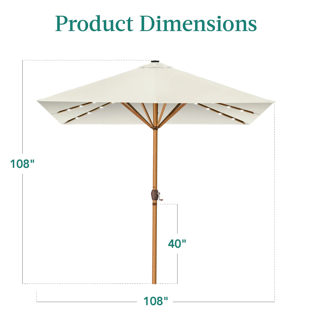 Best Choice Products 9ft Deep Square Solar LED Lighted Patio Umbrella w/ Woodgrain Pattern, UV-Resistant - Black