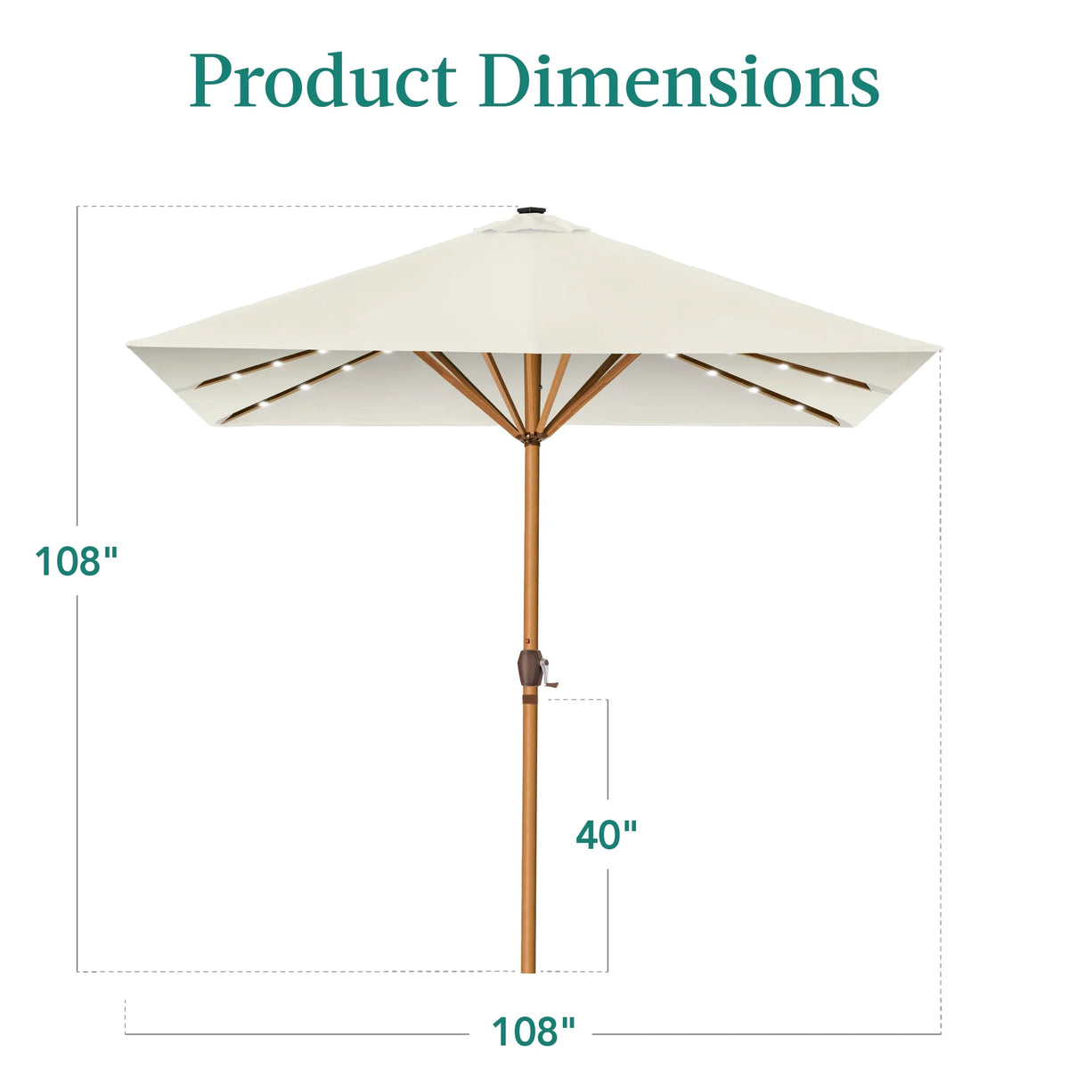 Best Choice Products 9ft Deep Square Solar LED Lighted Patio Umbrella w/ Woodgrain Pattern, UV-Resistant - Black