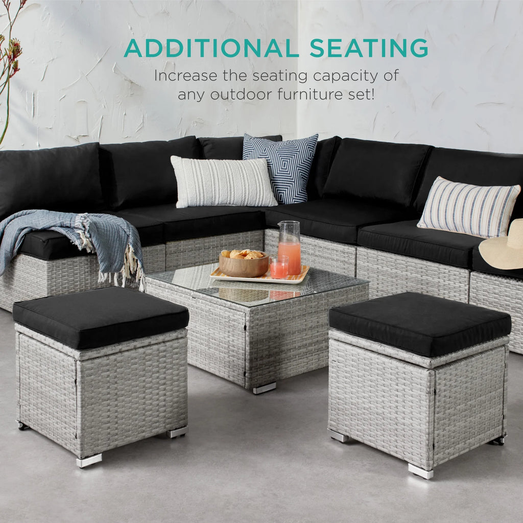 Best Choice Products Set of 2 Wicker Ottomans, Multipurpose Furniture w/ Removable Cushions - Brown/Beige