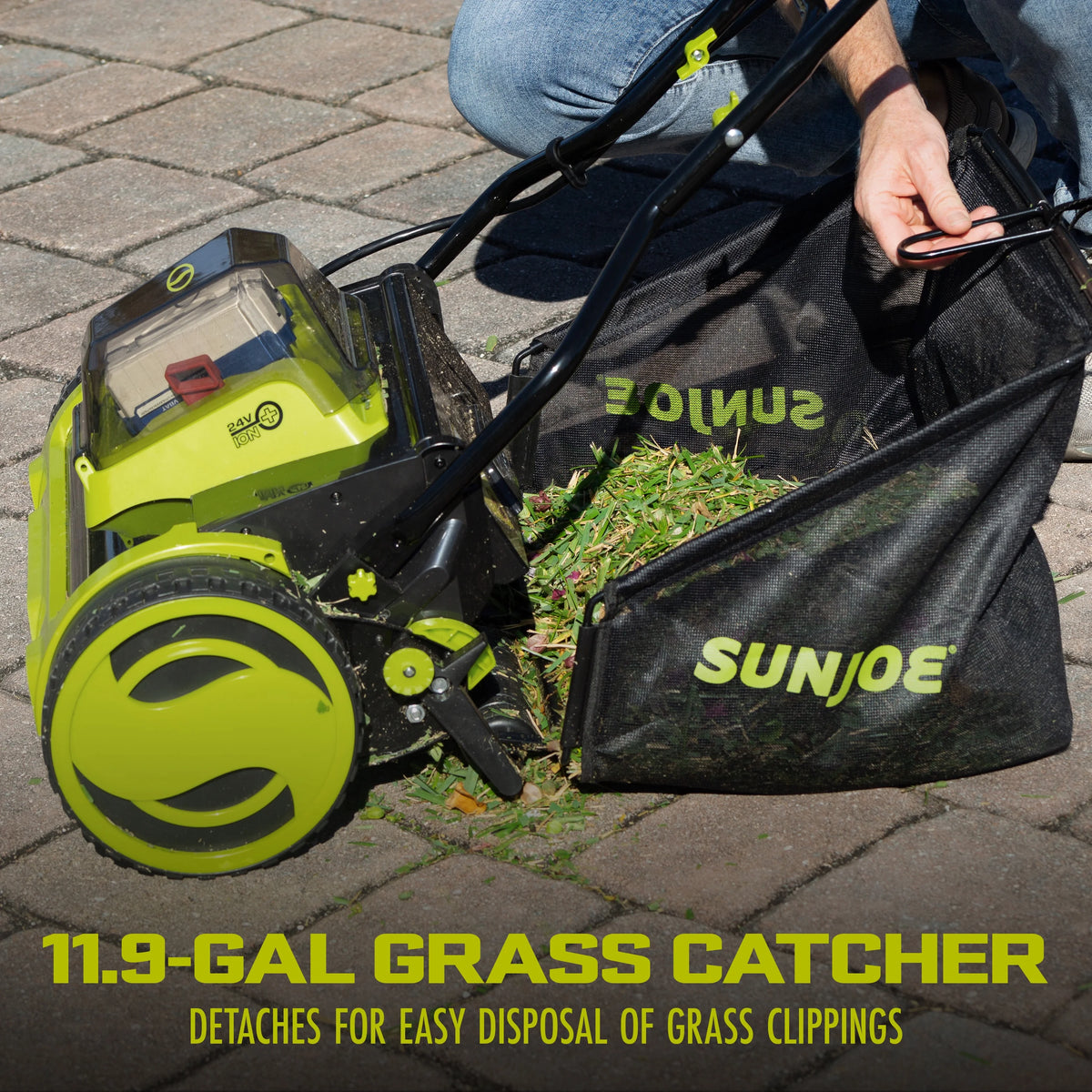 Sun Joe 24V Cordless 15-inch Push Reel Lawn Mower, 4-Position, 4.0-Ah Battery & Charger