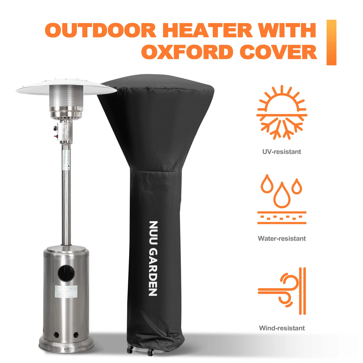 Nuu Garden Pyramid Patio Heater with Wheels, 48,000 BTU Outdoor Heaters for Outside Use, Quartz Glass Tube Propane Heater, Black