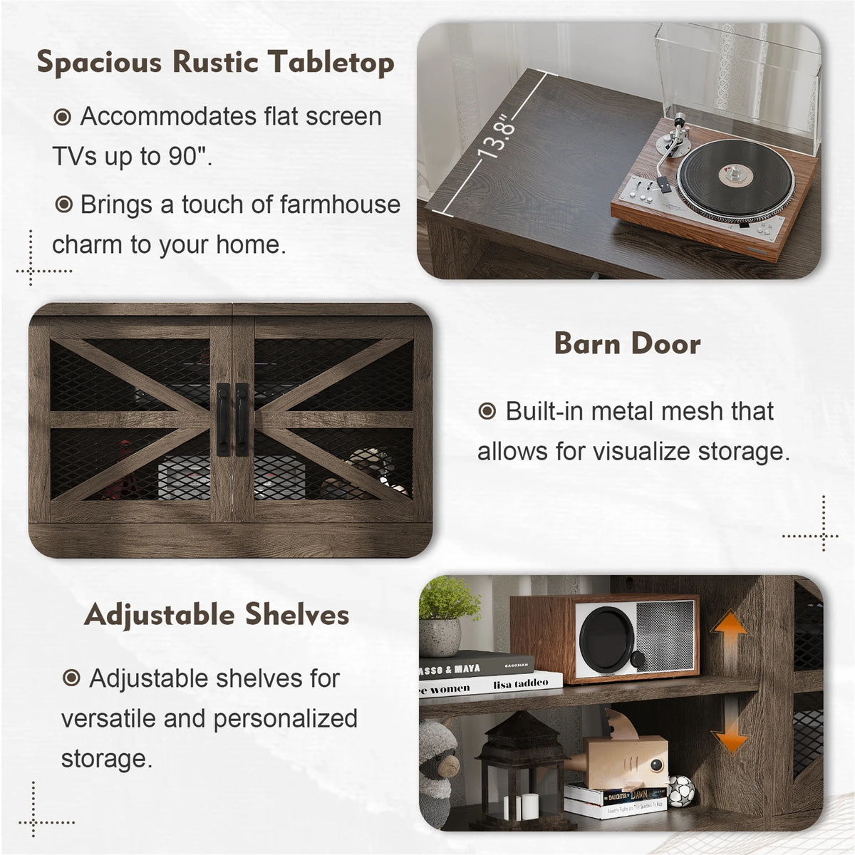Planntonneo Mid-Century Modern Fluted TV Stand Wooden Media Console Entertainment Center for Living Room, Walnut Color