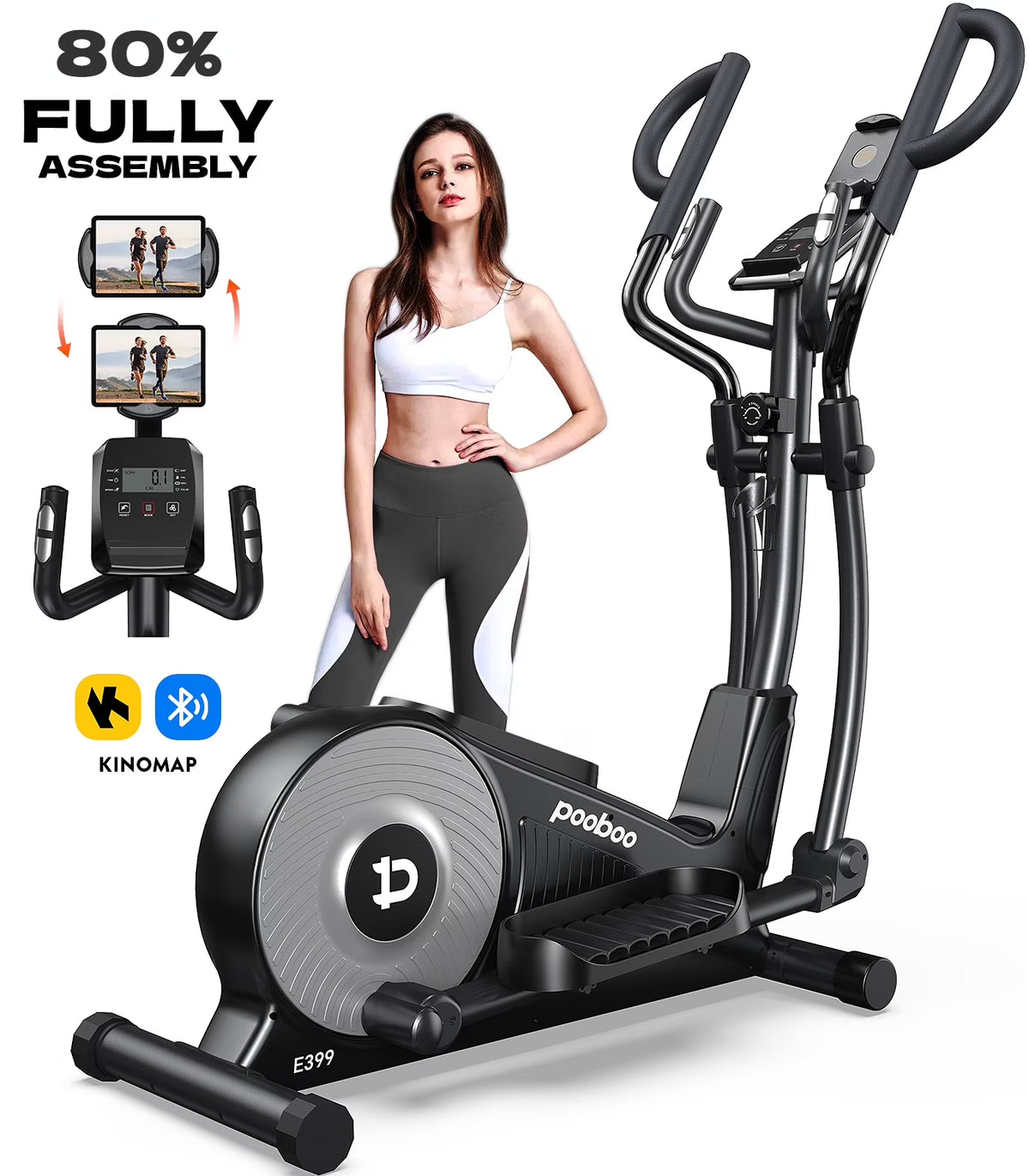 HASIMAN Elliptical Machine 16 Levels Resistance  Built-in Blue Elliptical Trainers with LCD Monitor Smooth Quiet Driven 400lbs Capacity 15.5inch Stride Length