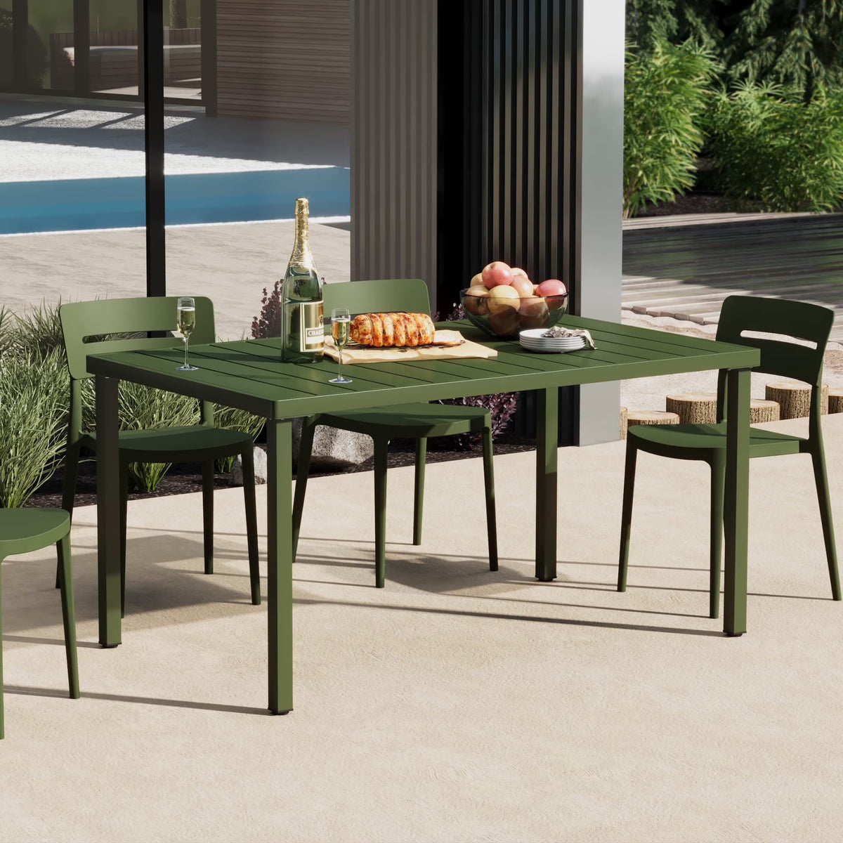 WestinTrends Playa 59" Iron Metal Outdoor Rectangular Patio Dining Table For 6, Olive Green