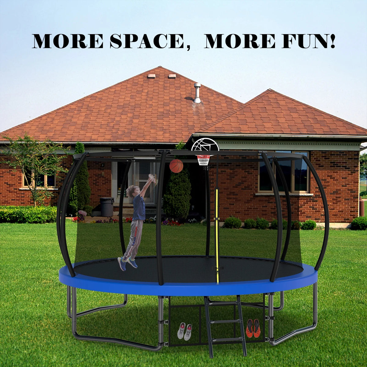 Netrum 10ft Kids Trampoline with Basketball Hoop, Outdoor Trampolines with Enclosure Net,Ladder, 880Lbs Trampoline for 4 Kids Green