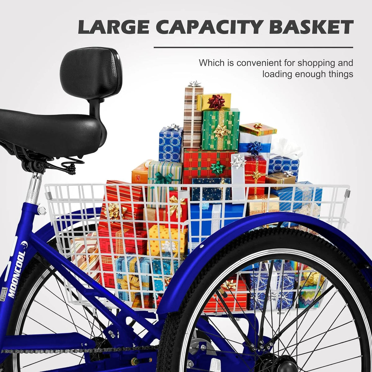 FICISOG 7 Speed Adult Tricycle for Women, 20/24/26 Inch Adult Trike with Basket, 3 Wheel Bikes for Adults Seniors, Cruise Trike for Shopping Picnic