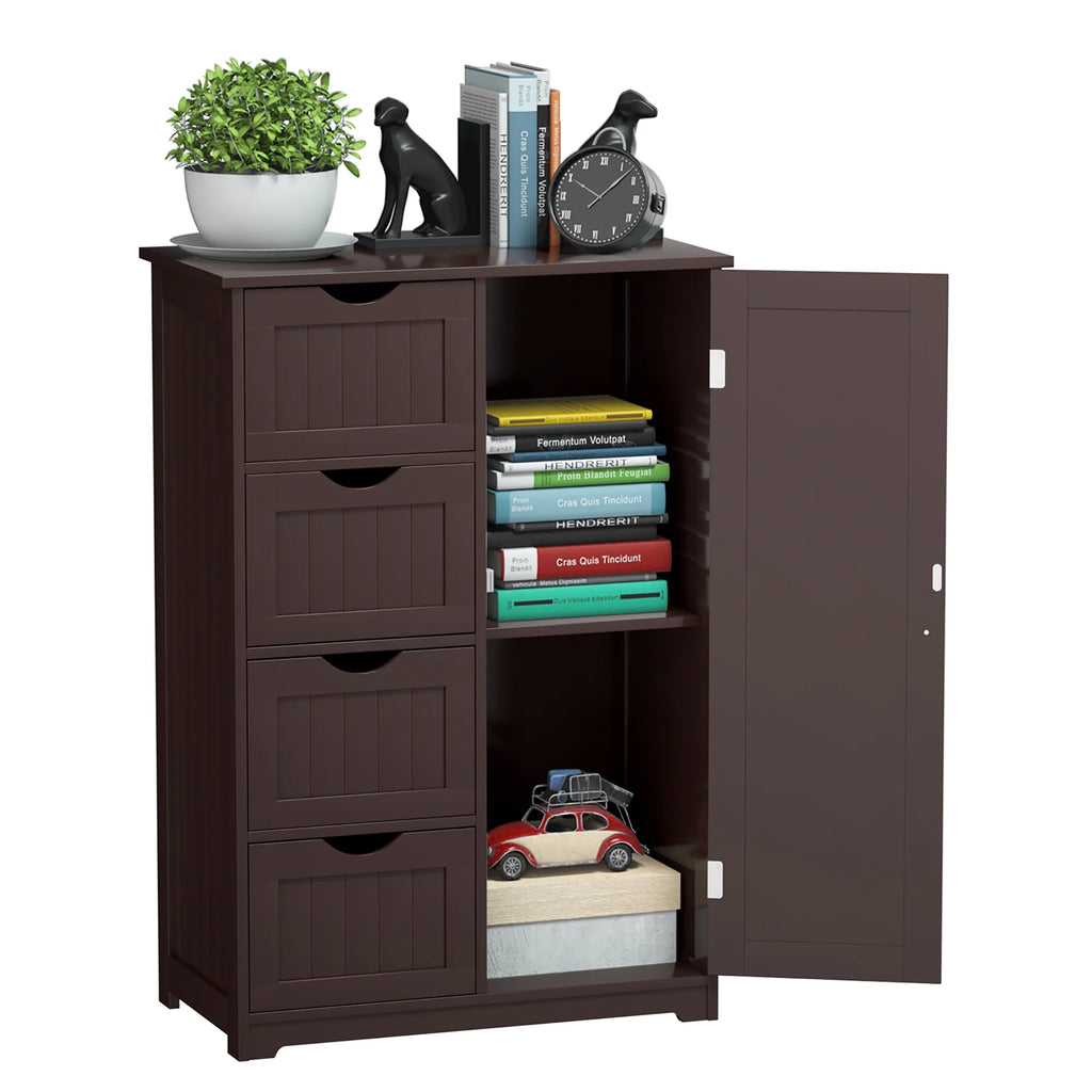 Bathroom Storage Wooden 4 Drawer Cabinet Cupboard 2 Shelves Free Standing White