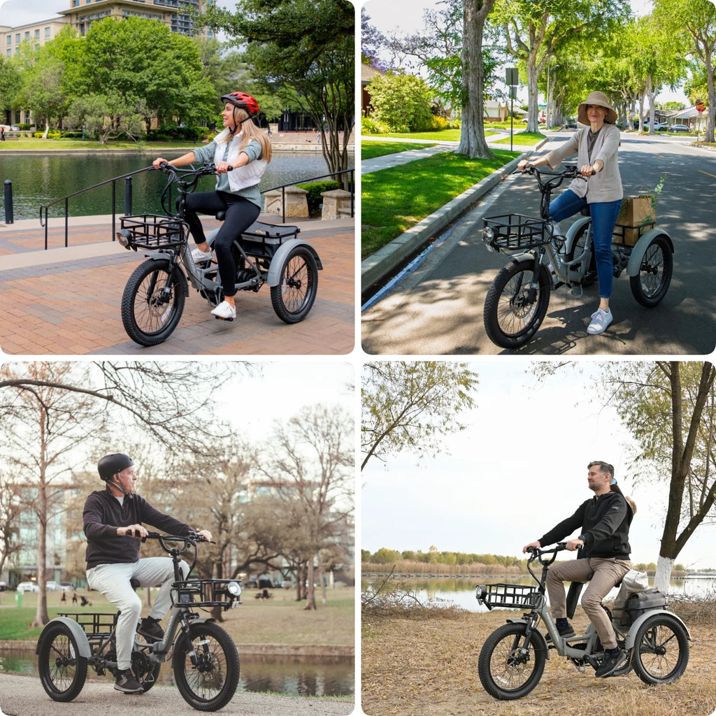 MOONCOOL TK1 Folding Electric Tricycle for Adults,48V 14.5Ah Removable battery, 500W Peak 1000w Motor, 20" Fat Tire Step-Thru 3Wheel Electric Bicycle w/Front&Rear Baskets, Certified to UL 2849 by SGS