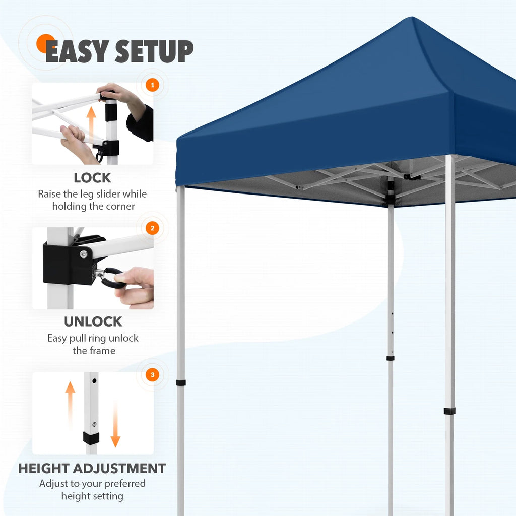 EAGLE PEAK 5x5 Pop Up Canopy Tent Instant Outdoor Canopy Easy Set-up Straight Leg Folding Shelter（Blue）