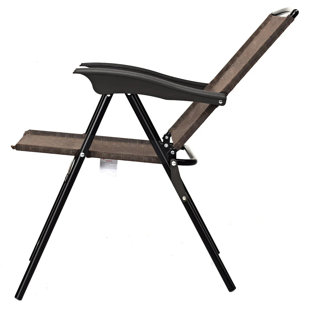 Topbuy Set of 4 Folding Sling Chairs Steel Armrest Patio Garden Pool Adjustable Back