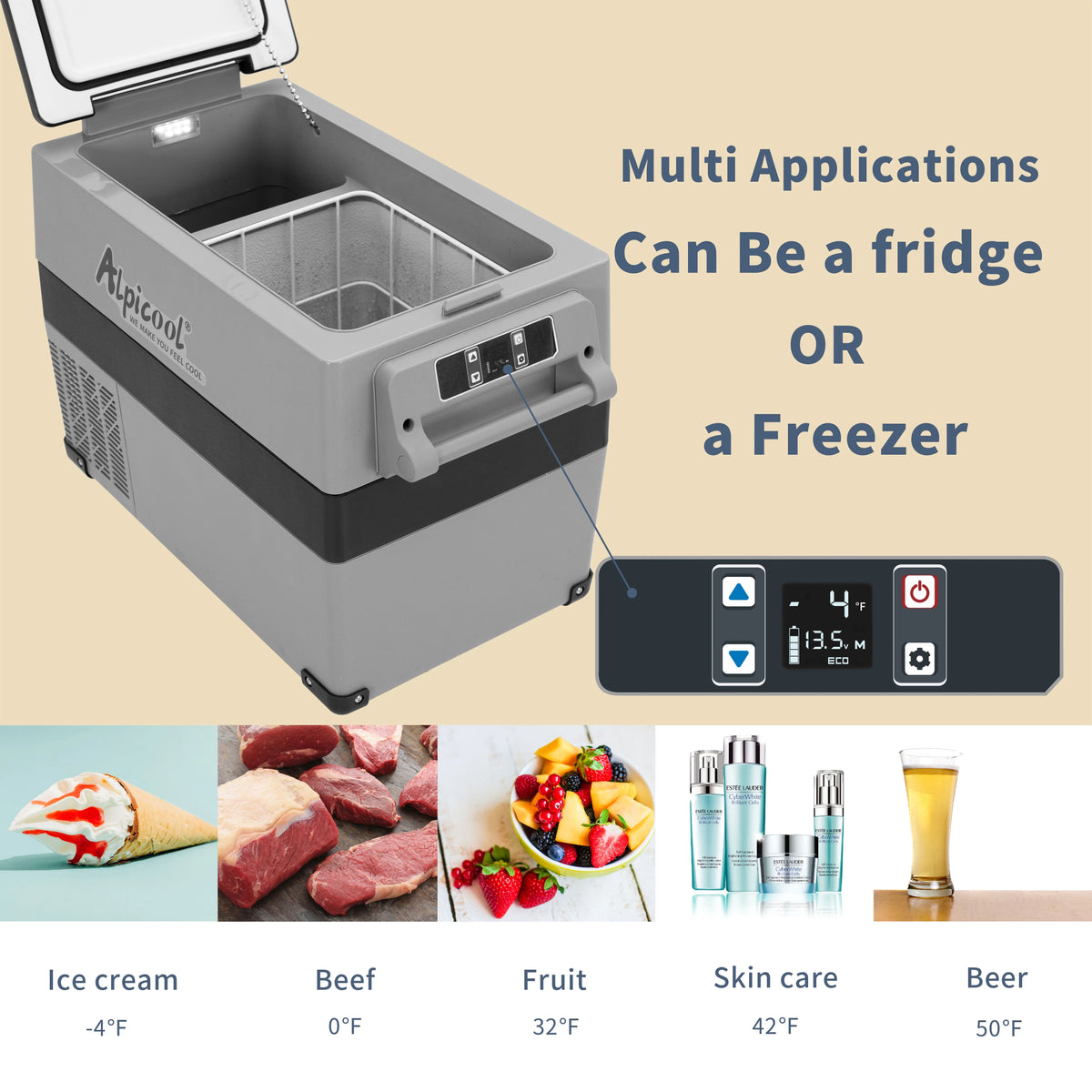 Alpicool CF55 Portable Refrigerator 12 Volt Car Freezer 58 Quart(55 Liter) Vehicle, Car, Truck, RV, Boat, Mini fridge freezer for Driving, Travel, Fishing, Outdoor -4F to 68F