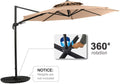 MF Studio 11ft Offset Cantilever Umbrella Double Top Deluxe Outdoor Patio Market Umbrella, 360 Degree Rotation with Cross Base, Beige