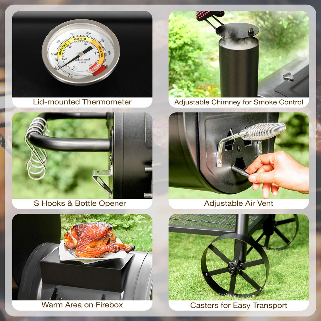 Summit Living Charcoal Grill with Offset Smoker 941 sq.in. Extra Large BBQ Grill Black