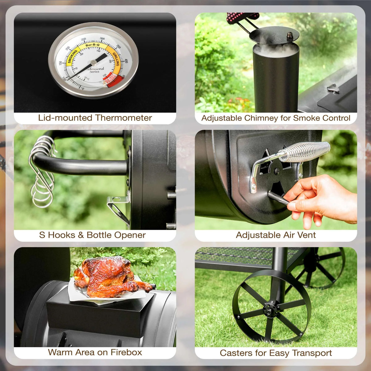 Summit Living Charcoal Grill with Offset Smoker 941 sq.in. Extra Large BBQ Grill Black