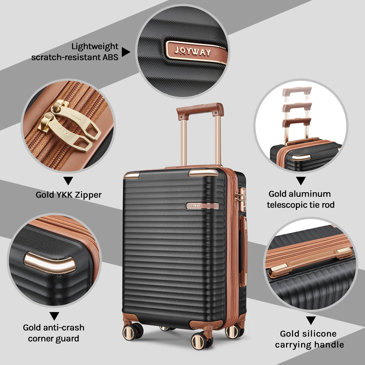 Joyway 3-Piece Carry-On Luggage Set with Swivel TSA Lock and Leather Carry Bag