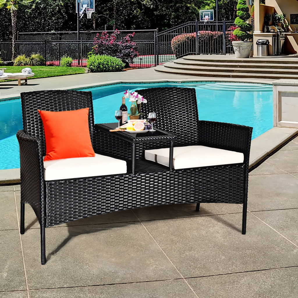 Costway Patio Rattan Conversation Set Seat Sofa Cushioned Loveseat Chairs Turquoise