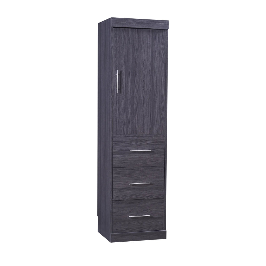 Euroco Wood Full Size Murphy Wall Bed with Wardrobe and Drawers for Living Room, Moveable Wardrobe and Drawers, Space-Saving & Easy Open and Close for Kids Teens Adults, Gray