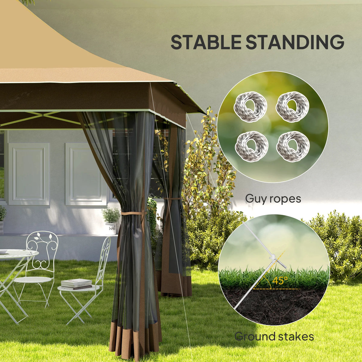 Outsunny 12 x 12 ft. Pop Up Canopy Tent with Mesh Netting, Height Adjustable, UPF50+ Instant Sun Shelter, Beige