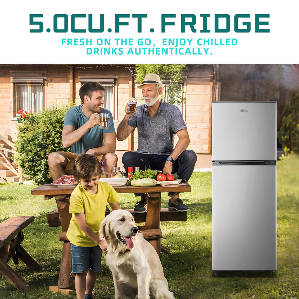 JIEJIA 5.0 Cu.Ft Apartment Size Refrigerators with Separate Freezer, 2 Door Refrigerator, Small Fridge with Freezer, Gray