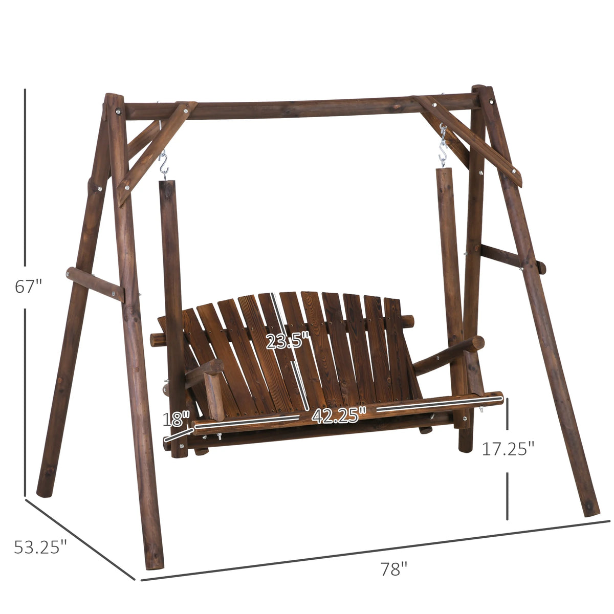 Outsunny Wooden Swing Bench, Garden Swing Chair, Brown