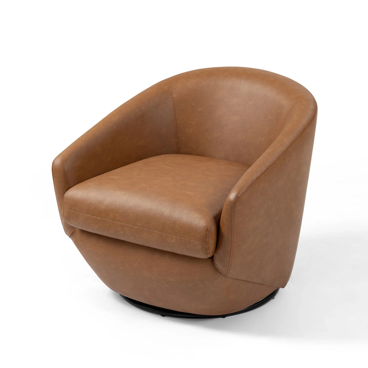 DREAMSIDEA Faux Leather Swivel Accent Chair Sets of 2 360 Swivel Barrel Chair,Swivel Club Sofa for Living Room, Bedroom, Office,Brown