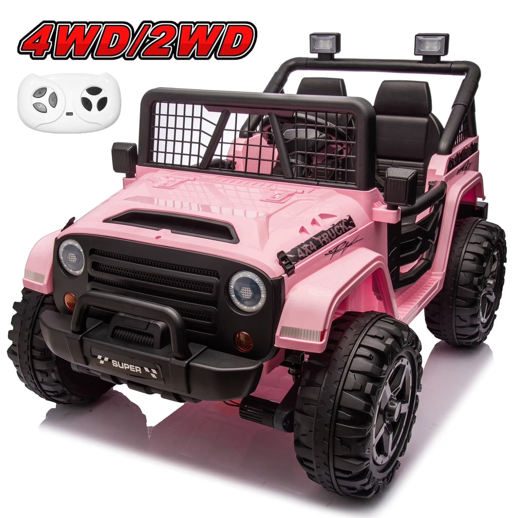 Joyracer 4WD 24 Volt Ride on Toys, 2 Seater Power Car wheels UTV with 800W Motors, Remote Control, Bluetooth Music, Spring Suspension, LED Light, Pink