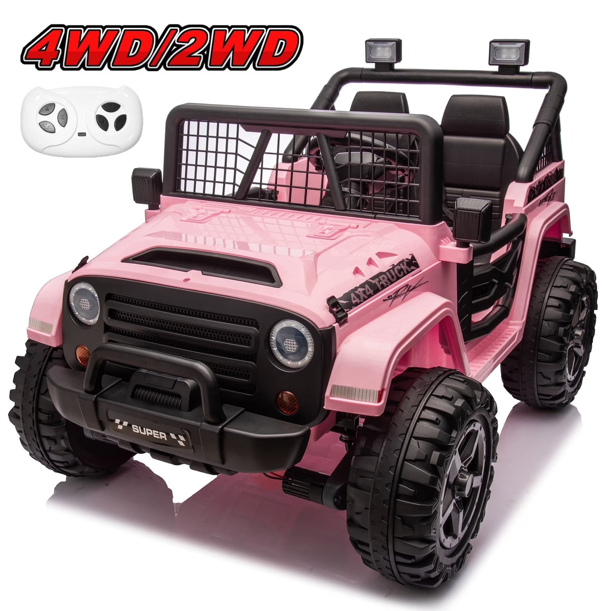 Joyracer 4WD 24 Volt Ride on Toys, 2 Seater Power Car wheels UTV with 800W Motors, Remote Control, Bluetooth Music, Spring Suspension, LED Light, Pink