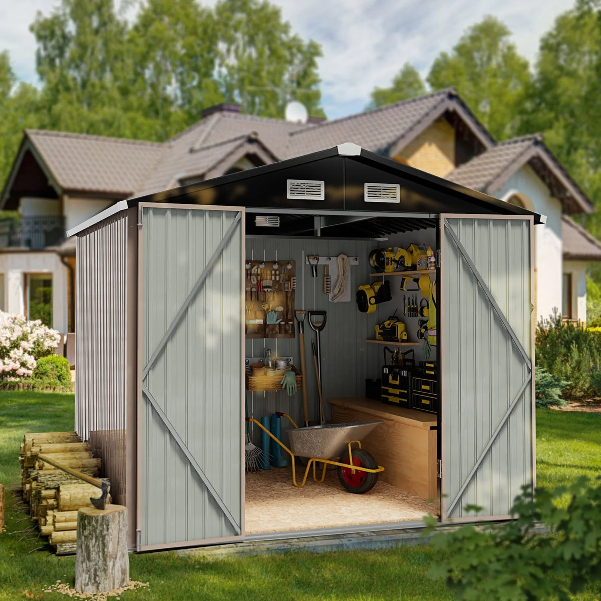 Aoxun 6 x 4 ft. Outdoor Metal Storage Shed with Lock for Backyard, Garden