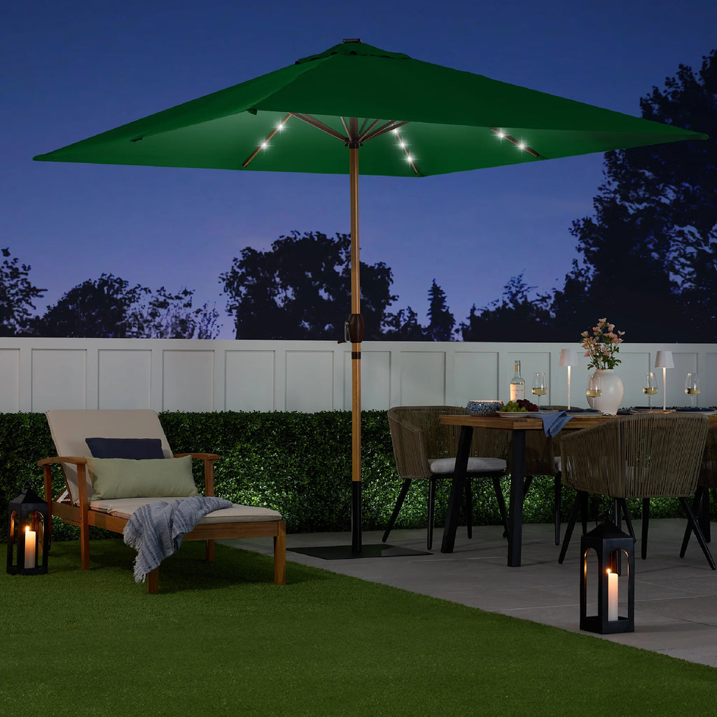 Best Choice Products 9ft Deep Square Solar LED Lighted Patio Umbrella w/ Woodgrain Pattern, UV-Resistant - Black