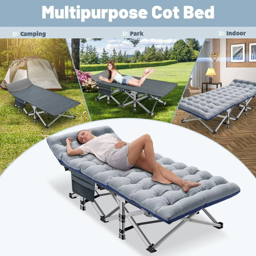 Docred Camping Cot Folding Camping Bed for Adults, Heavy Duty Collapsible Sleeping Bed, Travel Military Portable Cots Bed with Carry Bag & 2-Sided Mattress for Indoor & Outdoor Use