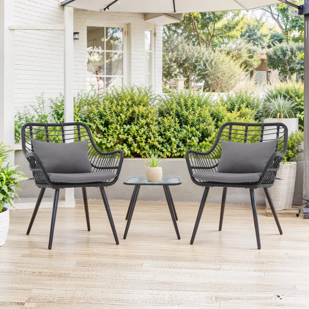 Patio Furniture Set, Betcozy3 Pieces Outdoor Chairs Set with Glass Coffee Table for Garden, Bistro, Porch, Balcony, Backyard
