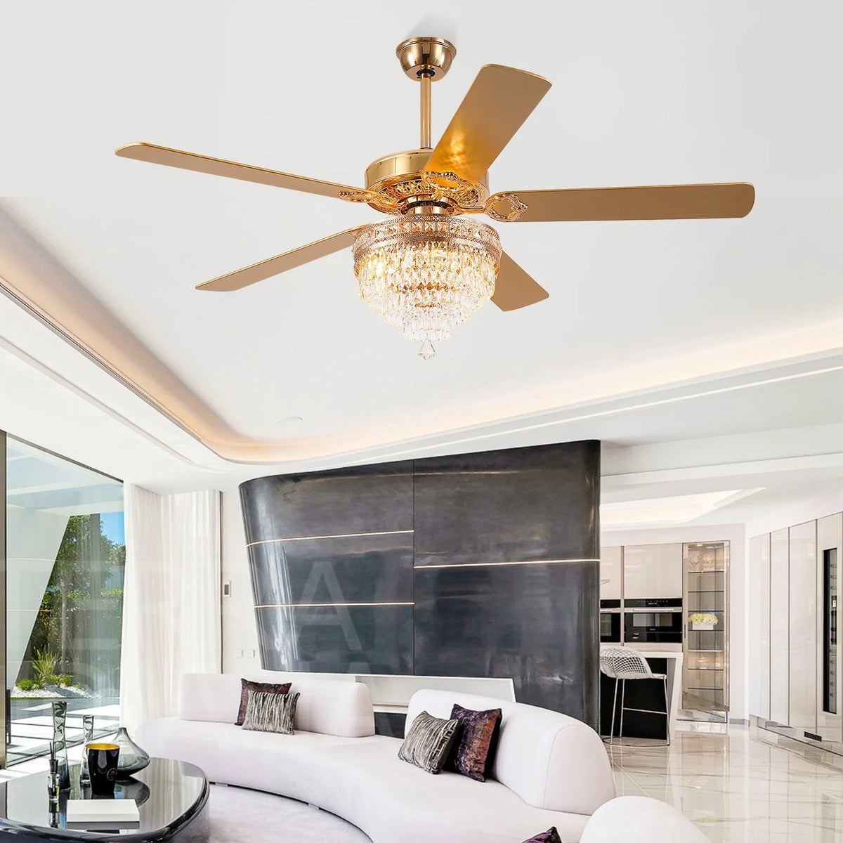 YIOSI 52" Crystal Ceiling Fan Fandelier with Remote Control, Modern Chrome Chandelier Ceiling Fan, Whisper-Quiet Motor, Reversible Blades, LED Lighting, Energy-Efficient, Elegant Living Room Fan