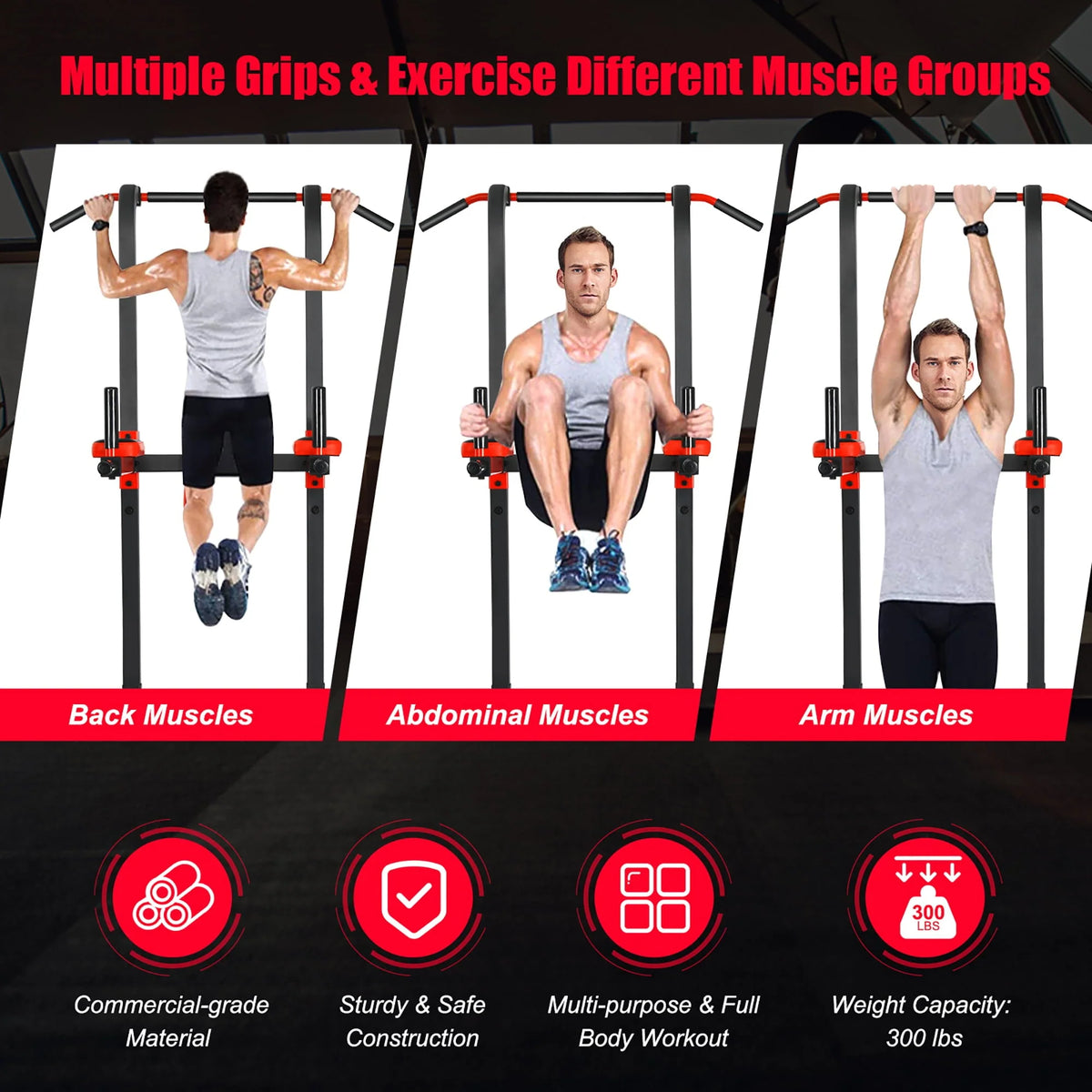 Goplus Multi-function Power Tower Pull Up Bar Dip Stand Home Gym Full-body Workout