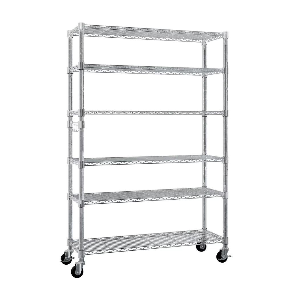 Xilee Wire Shelving Unit with Wheels Steel 6 Tier Heavy Duty Layer Rack Storage Metal Shelf Garage Organizer Wire Rack Shelving Adjustable