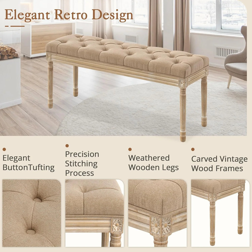 Dycanpo 44'' End of Bed Bench, Vintage Upholstered Bench for Entryway, Wheat