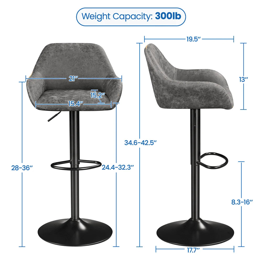 Smile Mart Adjustable Vintage Faux Leather Bar Stools with Backrest, Set of 2, Gray