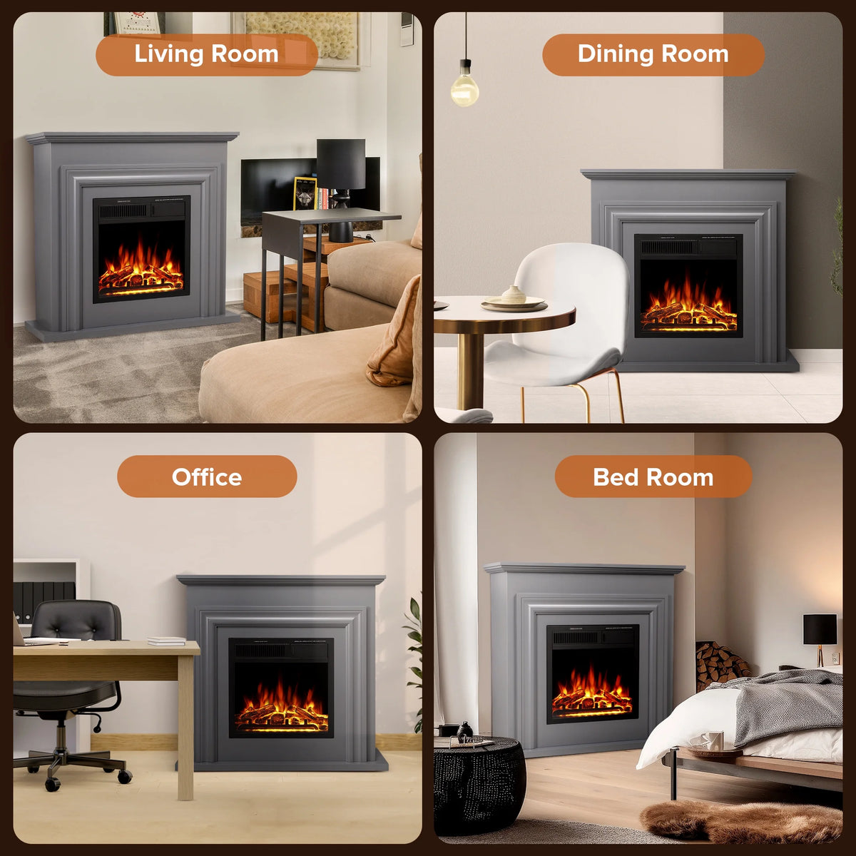 Electactic Electric Fireplace, Free Standing Fireplace, with Remote Control, Adjustable LED Flame, 750W/1500W -White