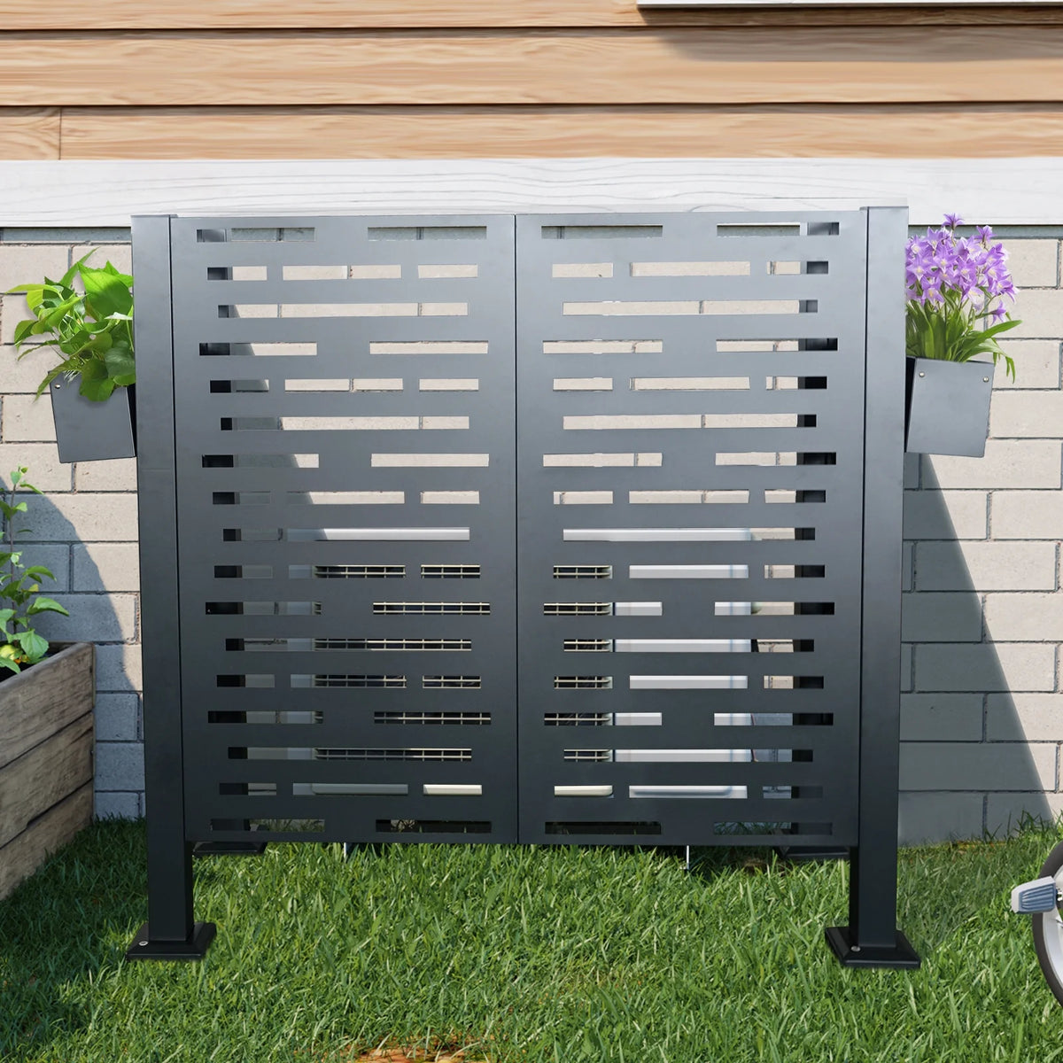 Metal AC Unit Privacy Fence Cover Panel - Outdoor Air Conditioner Hide Fence for Concealing HVAC Units