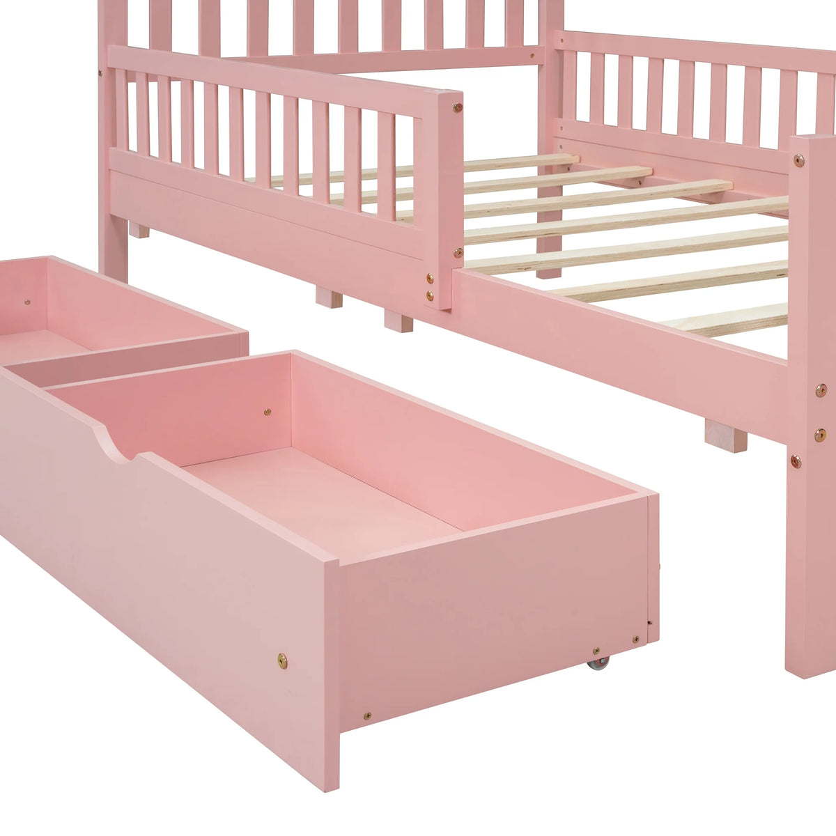 Bellemave Twin Bed with Storage Drawers and Fence Rails, Wood Platform Beds Frame with Headboard, Twin Size Storage Bed for Kids Boys Girls Teens White)