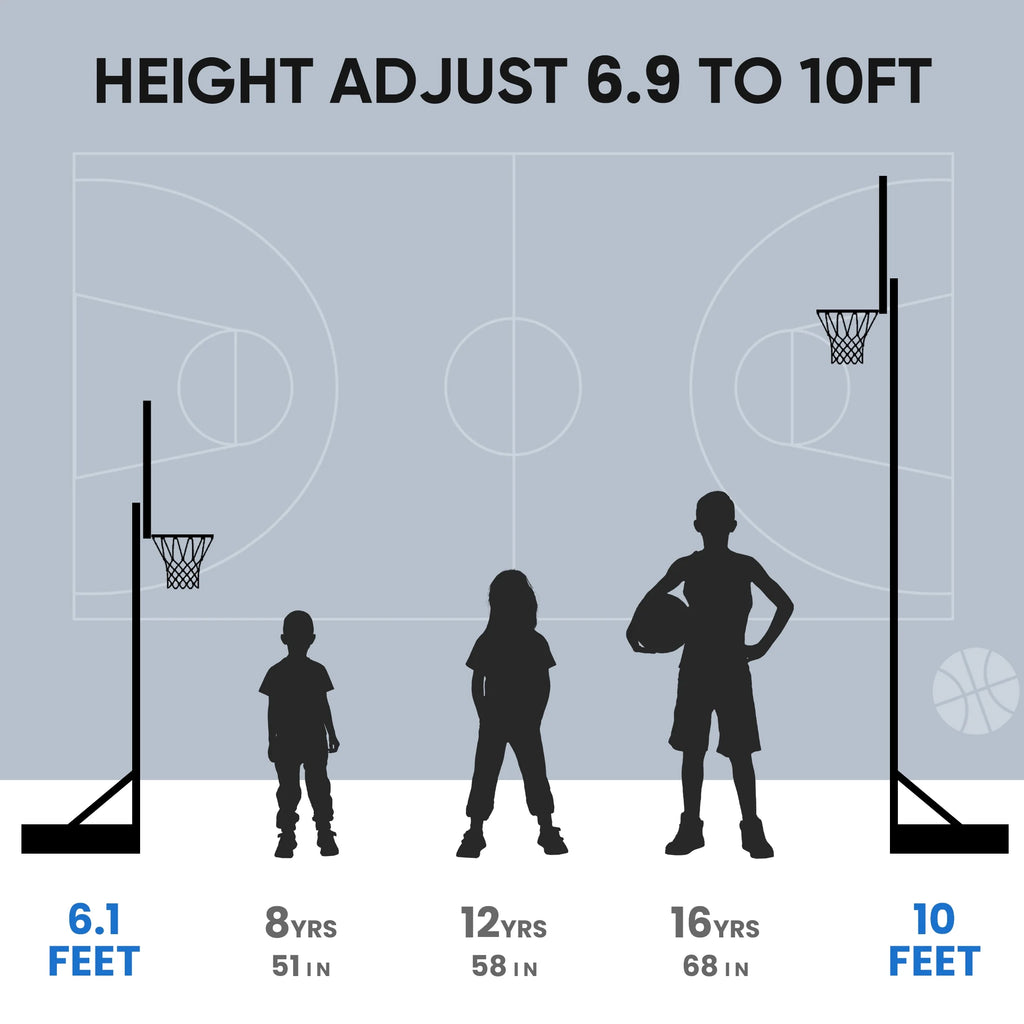 Edx 6.1ft-10ft Adjustable Height 44" Shatterproof Outdoor Portable Basketball System (Adult)