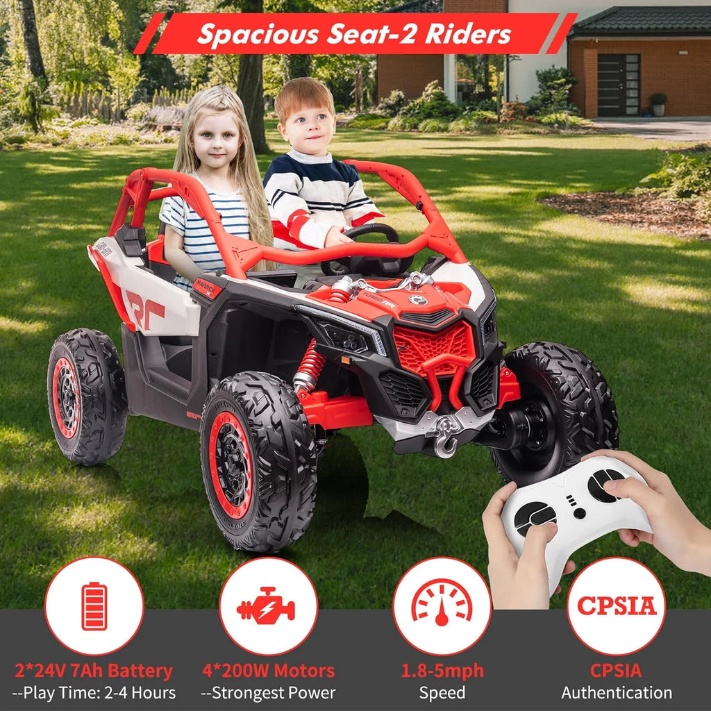 EastVita 2 Seats Ride on Ride on Car 200W Motors UTV,with Remote Control 23" Seats Width Electric Vehicle, EVA Wheels,Music,Head+Tail Light