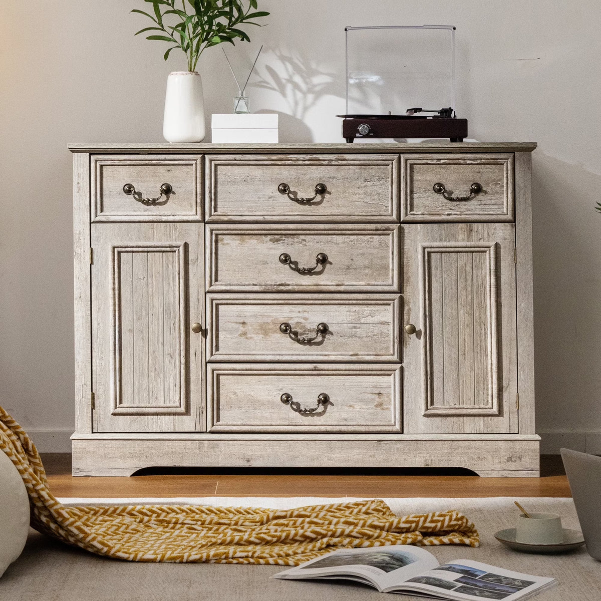 EnHomee Wood Dresser for Bedroom 9 Drawer Dressers&Chest of Drawers 63"L x 15.7"W x 31.5"H,Brown