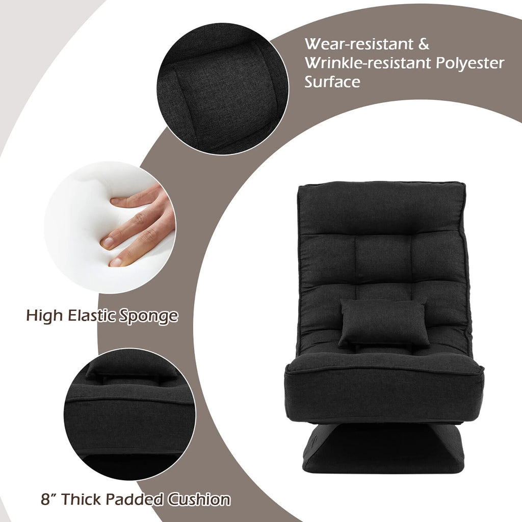 Costway 360 Swivel Floor Chair 5-Level Adjustable Lazy Chair w/ Massage Pillow Black