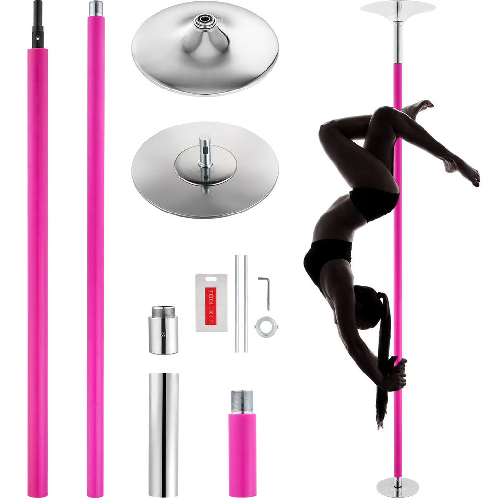 KFFKFF Expert Dance Pole, Rotating and Stationary Dance Pole Set, Detachable Portable Pole, 45mm Robust Stainless Steel Pole, Fitness Pole with Adjustable Height, Suitable for Workout Home, Silver