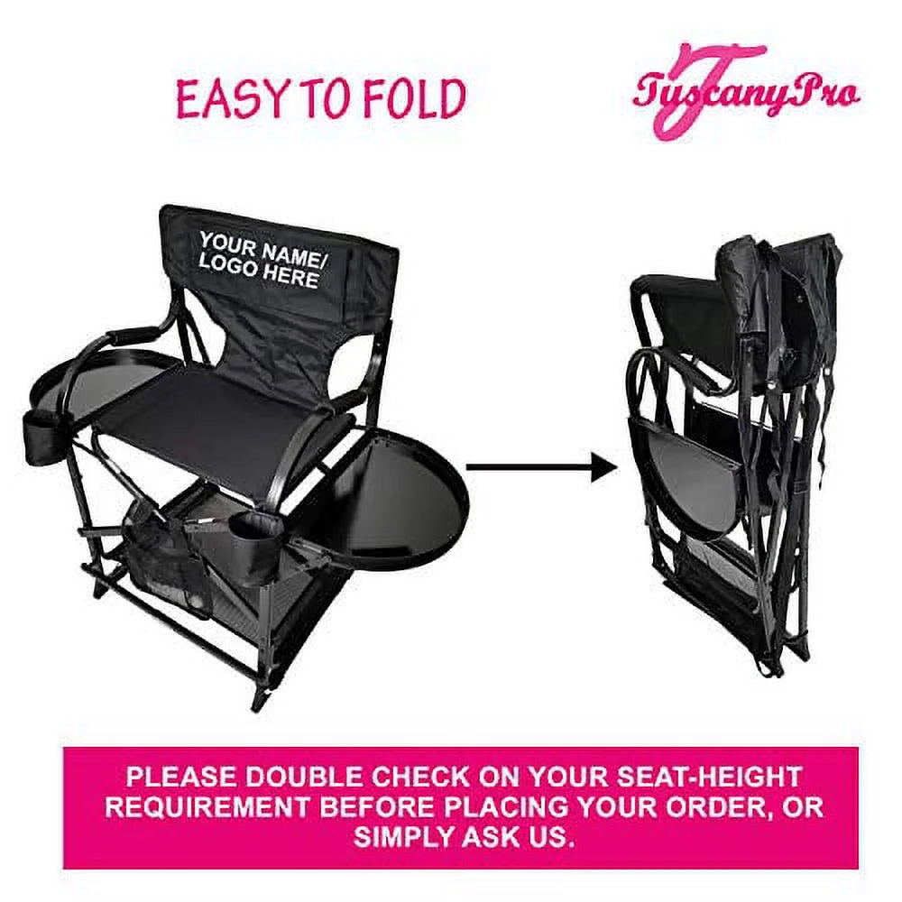 TuscanyPro Portable Makeup Artist Chair with Storage Cart & Umbrella Light Set - Perfect for Makeup, Salons, Movie Sets - Italian Design - 29 Inch Seat Height