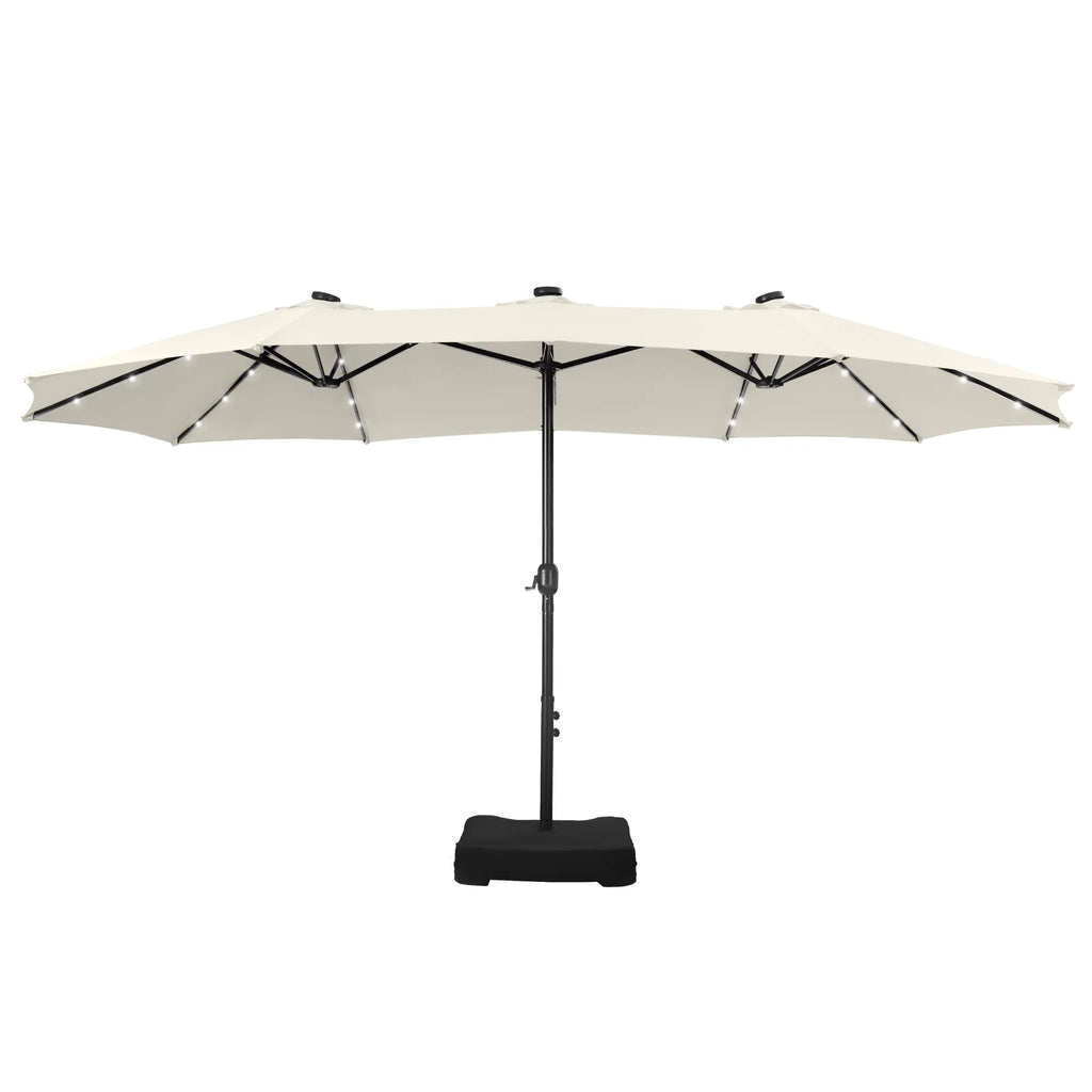 Summit Living 15 FT Double-Sided Solar Patio Umbrella with Base Large Outdoor Umbrella with LED Solar Lights - Haze Blue