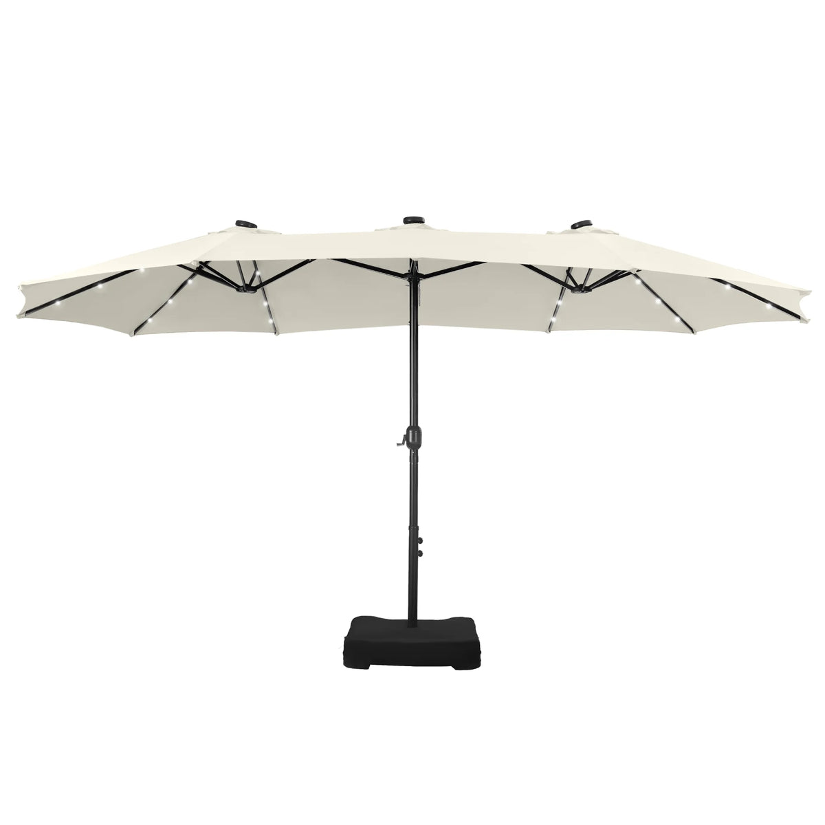 Summit Living 15 FT Double-Sided Solar Patio Umbrella with Base Large Outdoor Umbrella with LED Solar Lights - Haze Blue