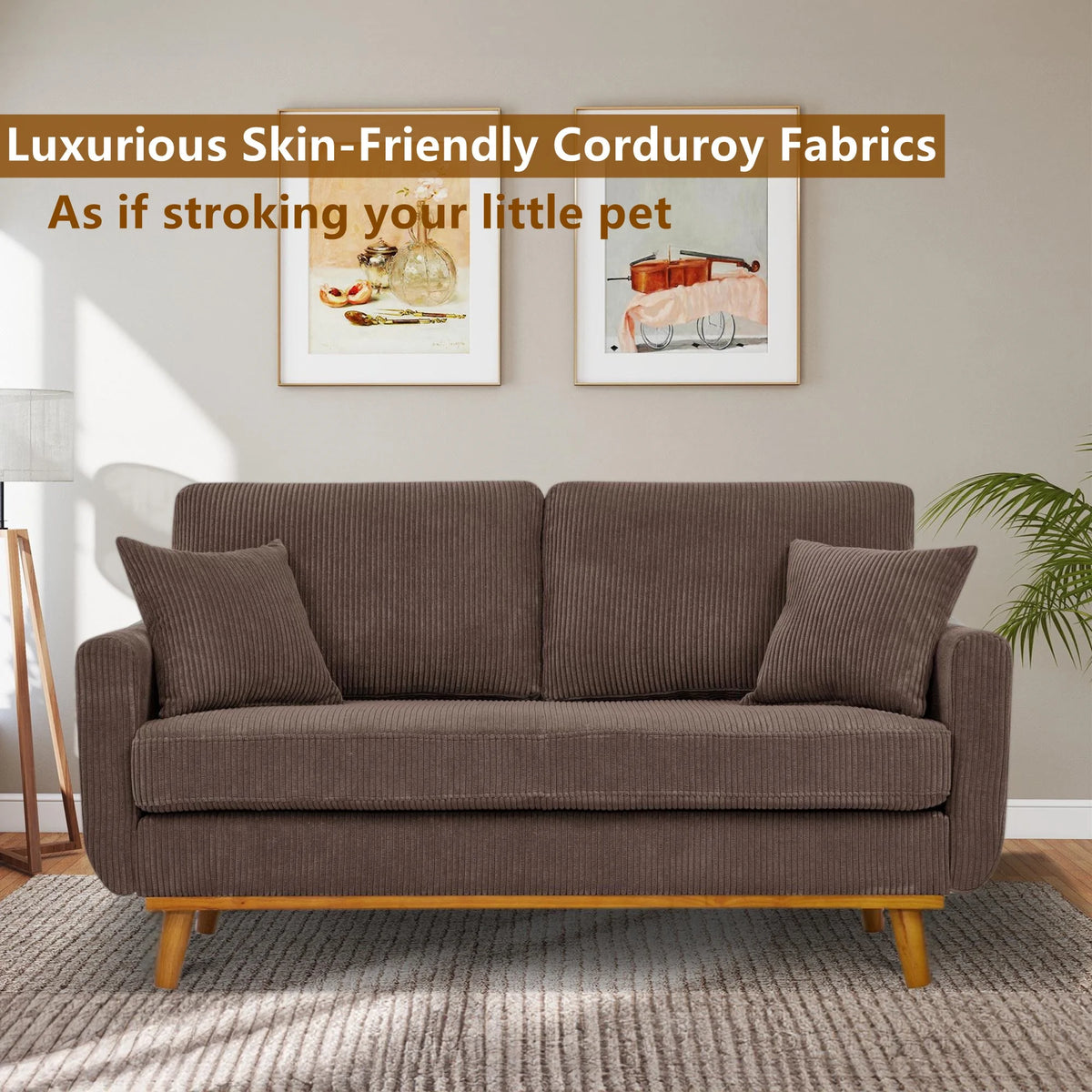 Aukfa 68" Small Sofa Couch Comfy Mid Century Modern Loveseat Sofa for Living Room Bedroom, Cream