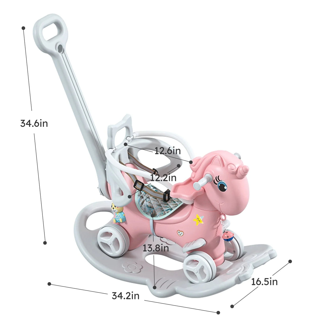 5 in 1 Rocking Horse for Toddlers, Balance Bike Ride On Toys with Push Handle, Backrest and Balance Board for Baby Girl and Boy 1-3 Years Old, Unicorn Kids Riding for Birthday Gifts (Pink)